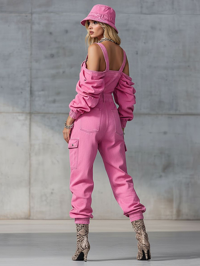 Stylish Off-shoulder Stretch Waist Zipper Jumpsuit