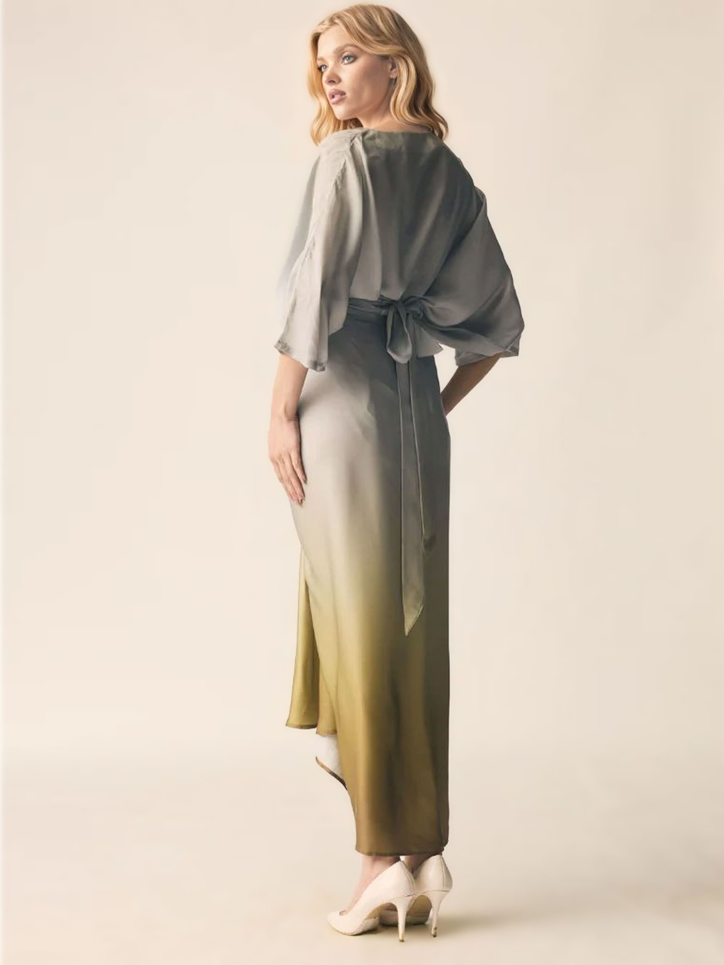 Elegant Gradient Draped Top And Pleated Long Skirt Two-piece Set