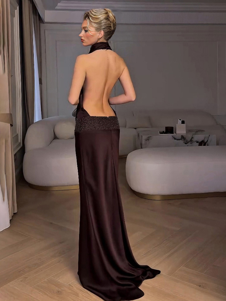 Elegant Halter Neck Sequined Maxi Dress