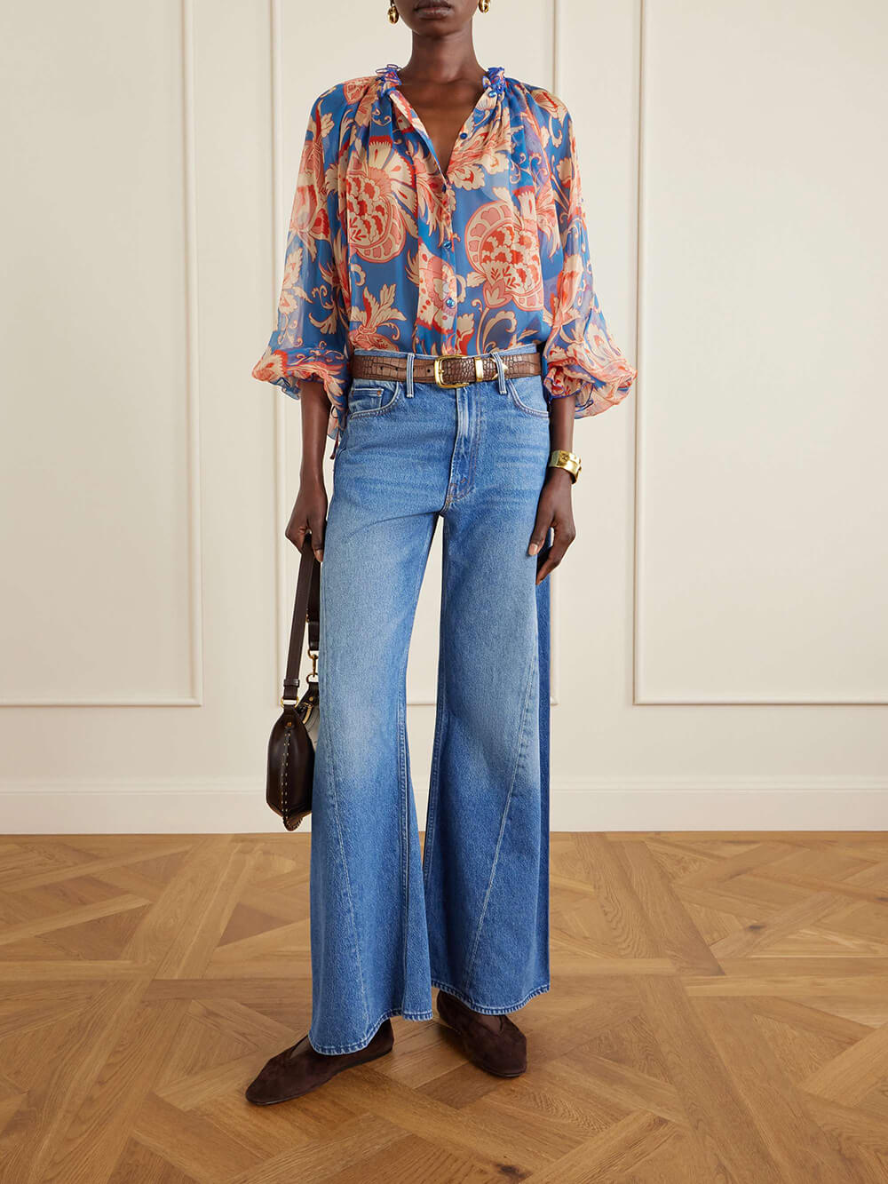 Modern Printed Chiffon Ruffle Blouse