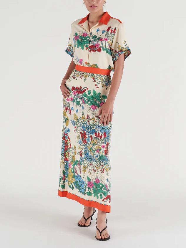 Exquisite Botanical Print High-Waisted Maxi Skirt