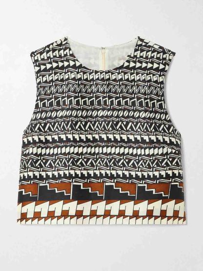 Geometric Print Satin Crop Top & Midi Skirt Two Piece Set