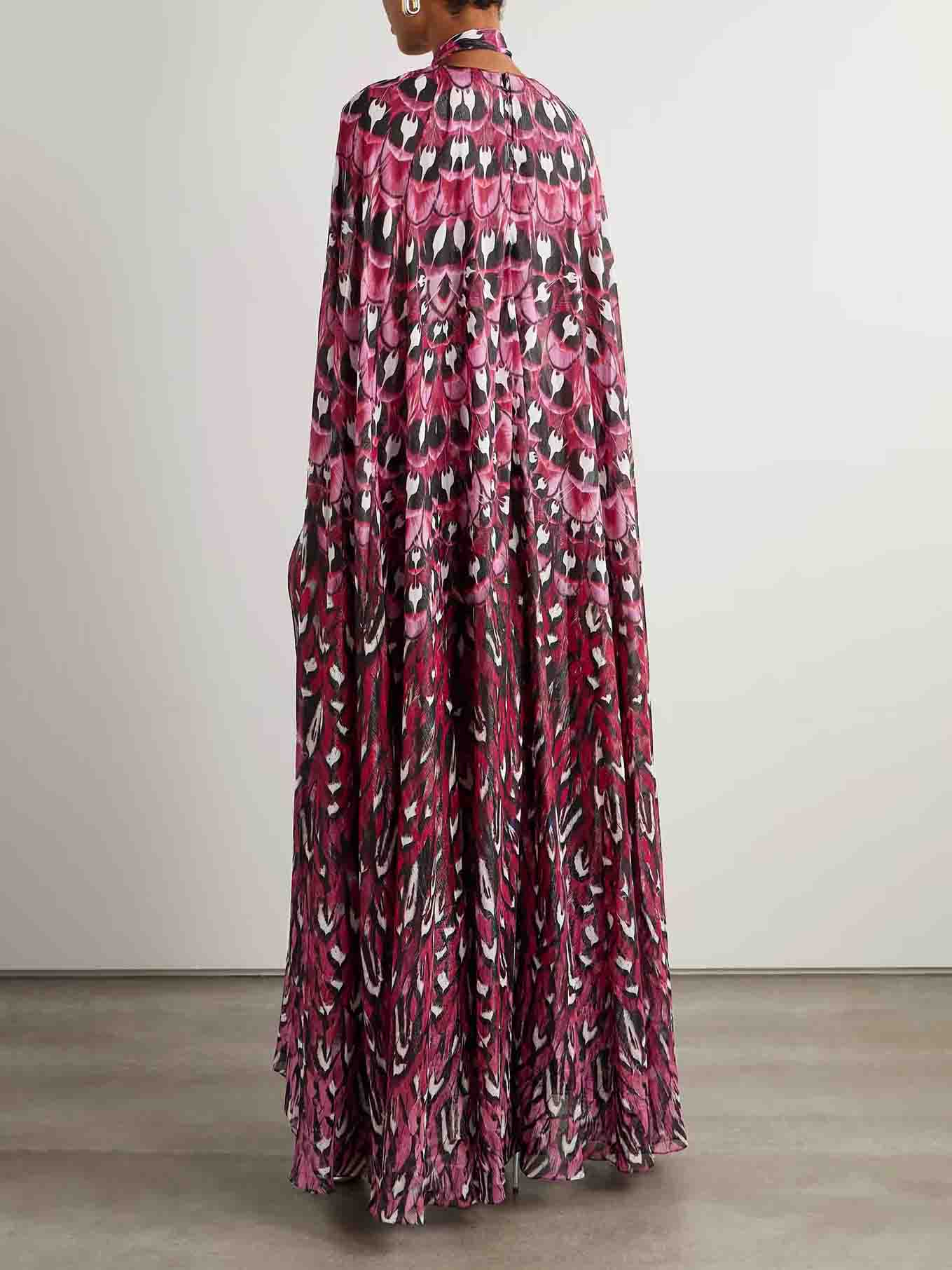 Exquisite Floral Print Cape-style Maxi Dress
