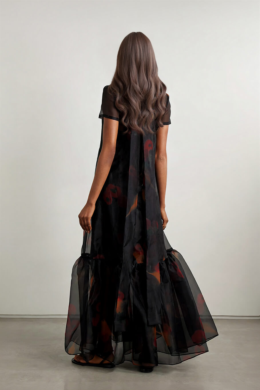 Casual Tie-Neck Multi-Layer Printed Maxi Dress