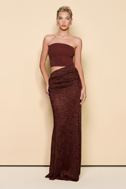 Elegant Strapless Off-Shoulder Hollow-Out Knit Maxi Dress