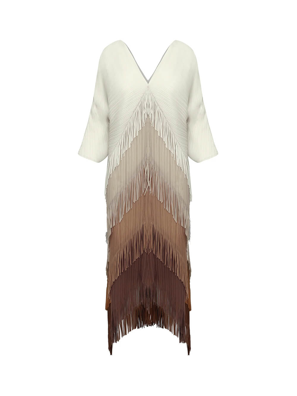 Elegant Pleated Satin Ombre Fringe Detailing Maxi Dress