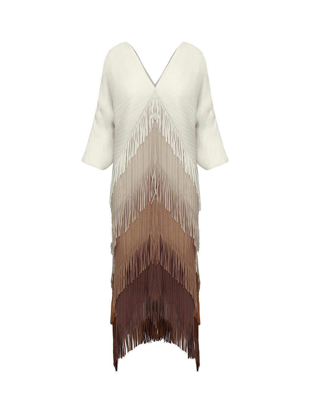 Elegant Pleated Satin Ombre Fringe Detailing Maxi Dress