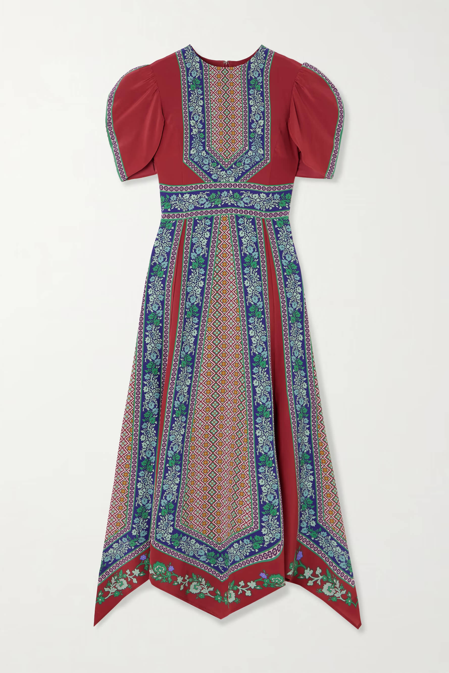 Exquisite Retro Print Asymmetrical Hem Midi Dress