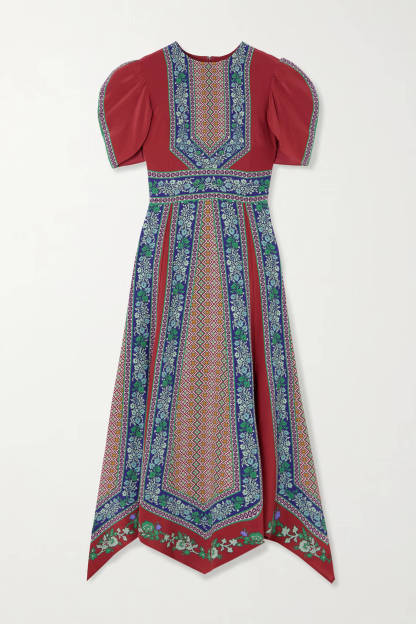 Exquisite Retro Print Asymmetrical Hem Midi Dress