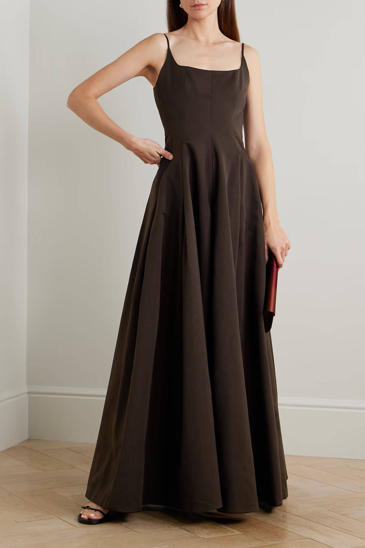 Elegant Backless Ruched Twill Maxi Dress