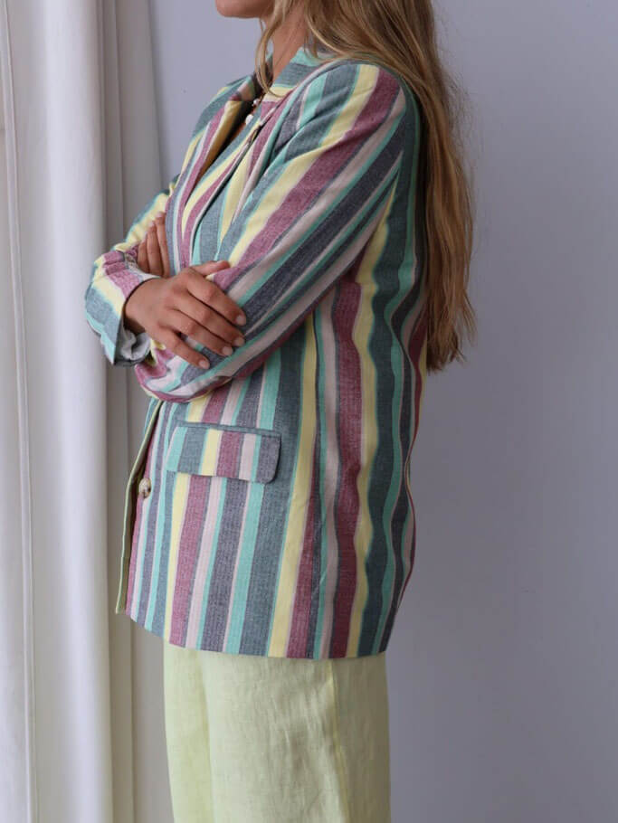 Classic Striped Print Lapel Pocket Blazer