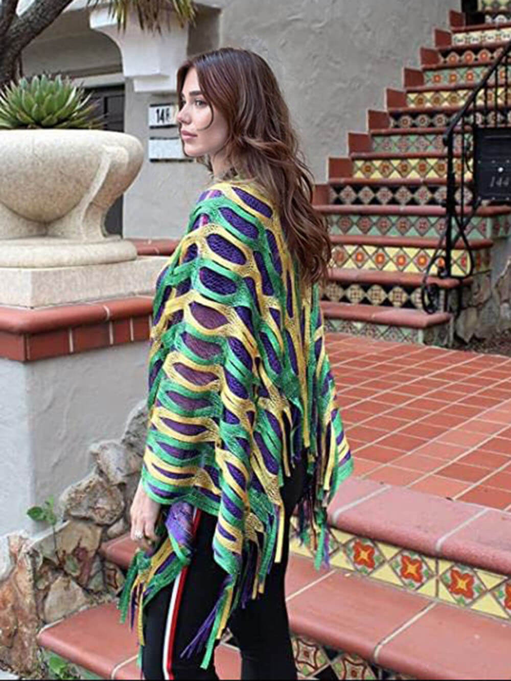 Casual Tassel Patchwork Hollow-Out Shawl Mini Dress