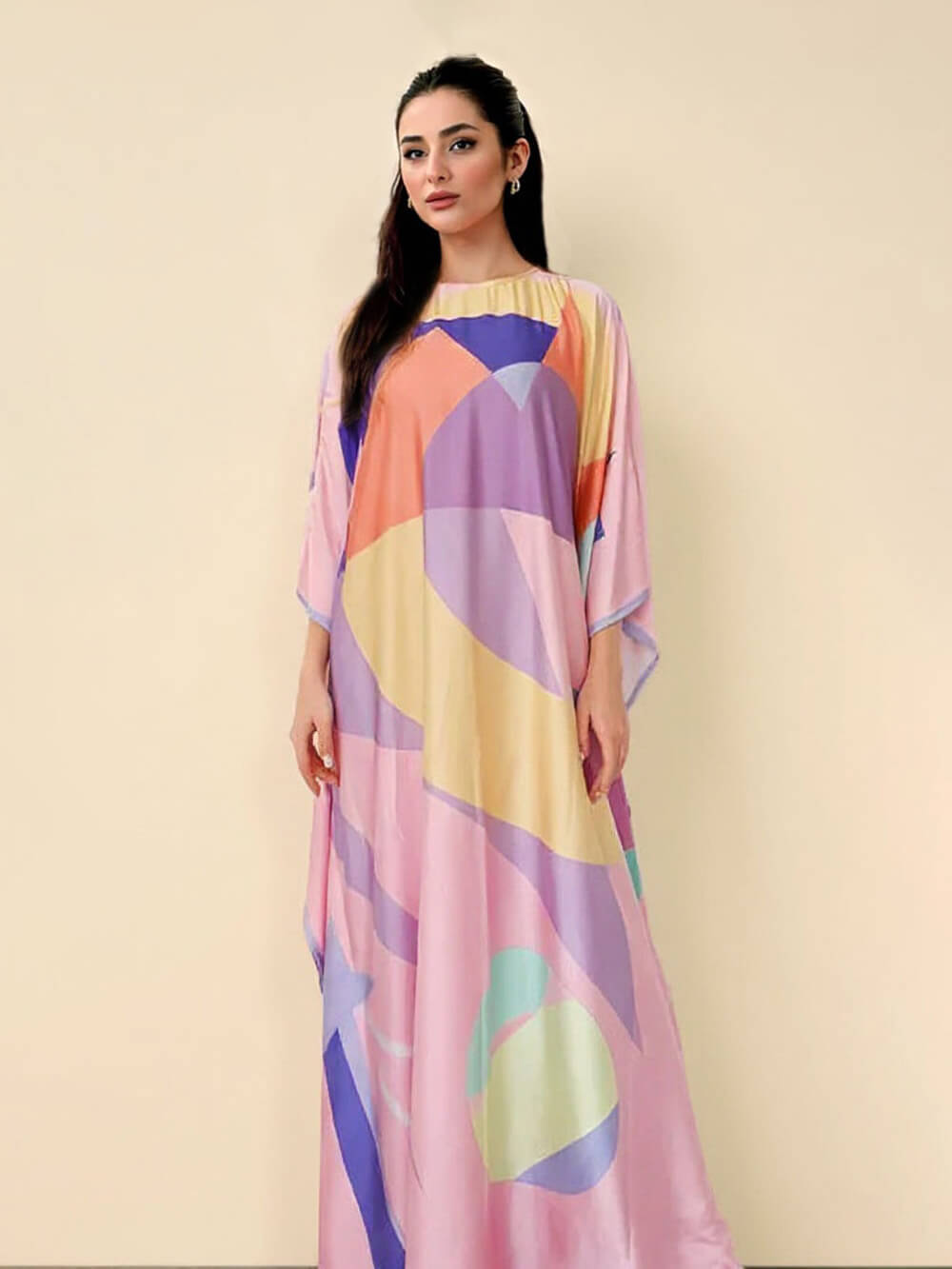 Casual Geometric Print Kimono Maxi Dress