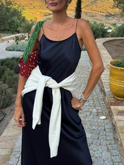 Casual Satin Backless Cami Maxi Dress