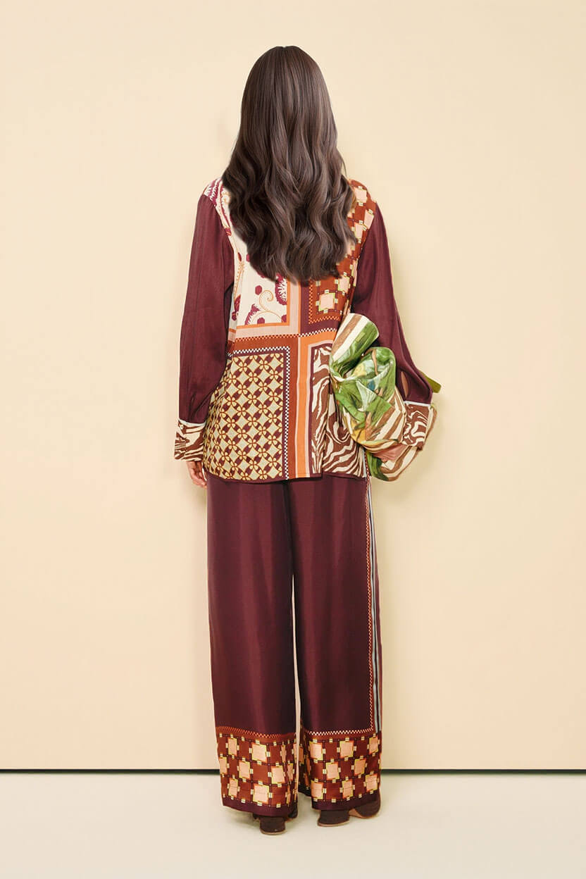 Unique Paisley Color-Block Satin Shirt