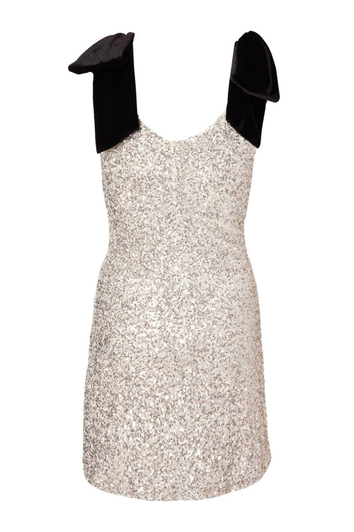 Elegance Sequin Velvet Bow Strap Detail V-neck Mini Dress