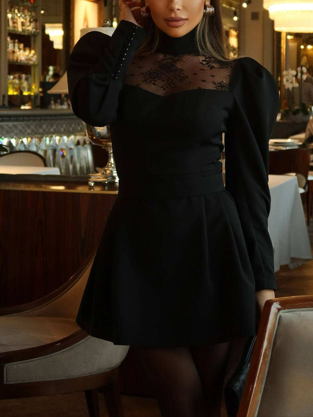 Elegant Lace-Trimmed A-Line Mini Dress