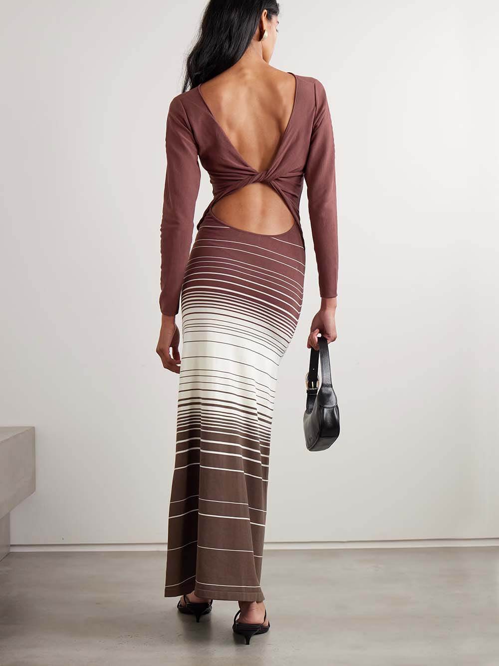 Casual Twist-Back Striped Print Maxi Dress