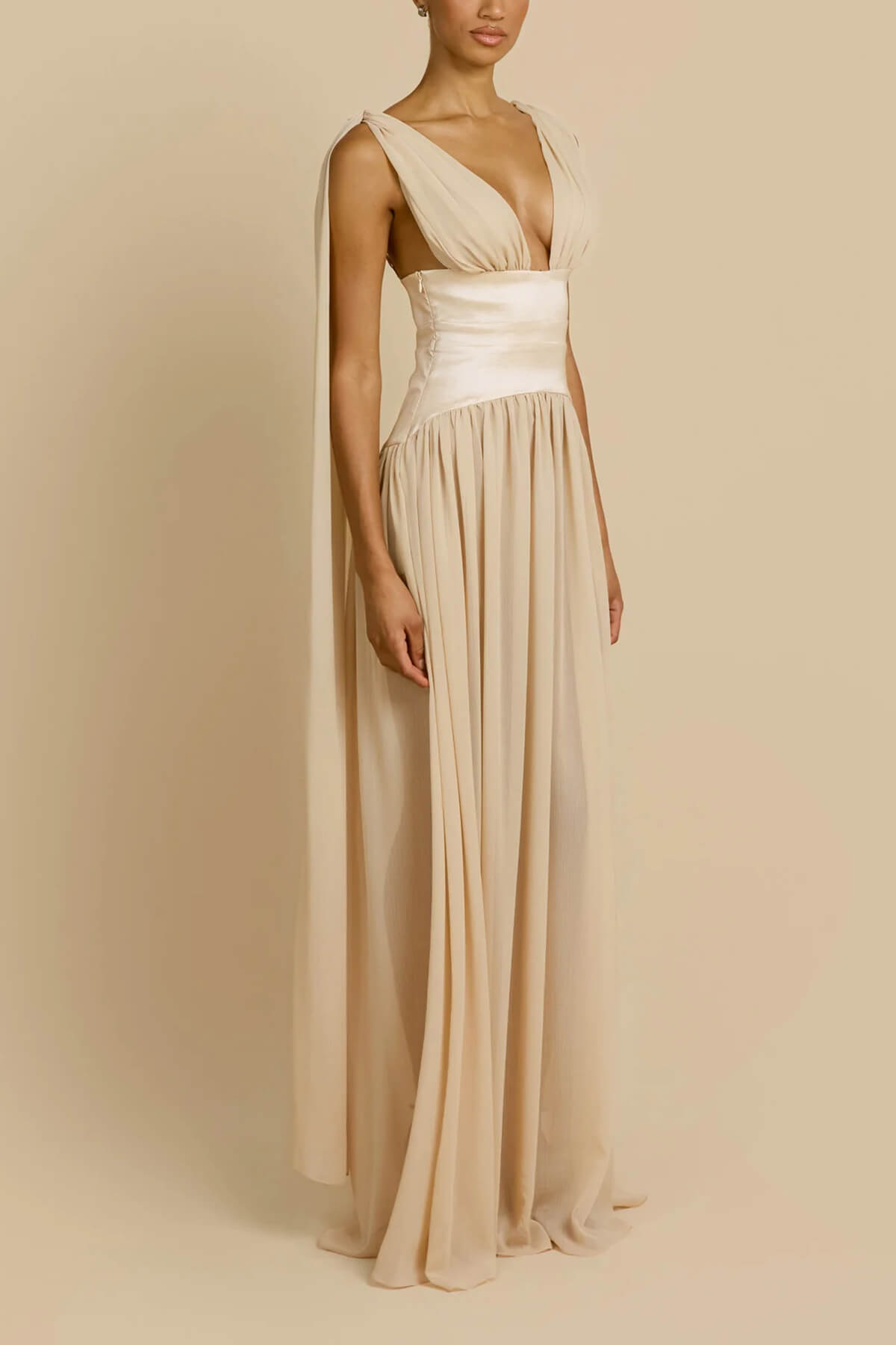 Elegant V-Neck Backless Satin Ruched Maxi Dress