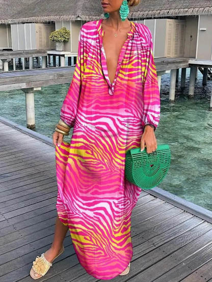 Bohemian V-Neck Printed Maxi Dress