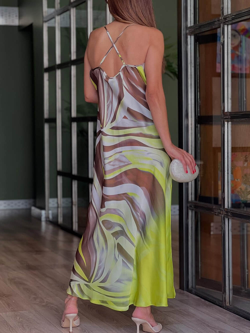 Delicate Tie-Dye Print Strappy Backless Maxi Dress