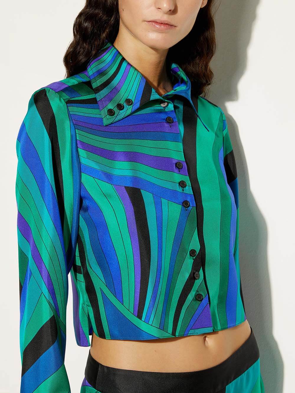 Unique Rainbow Print Cropped Shirt