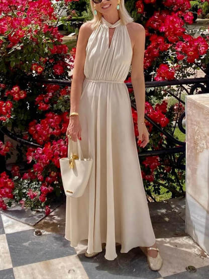Elegant Off-The-Shoulder Tie Waist Satin Maxi Dress