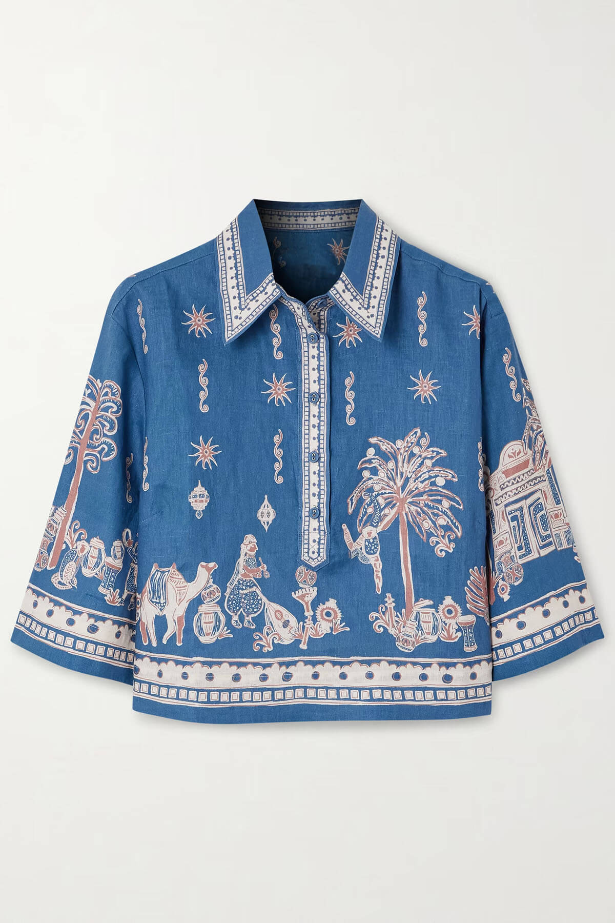 Unique Floral Print Linen Short-Sleeve Shirt and Shorts Set