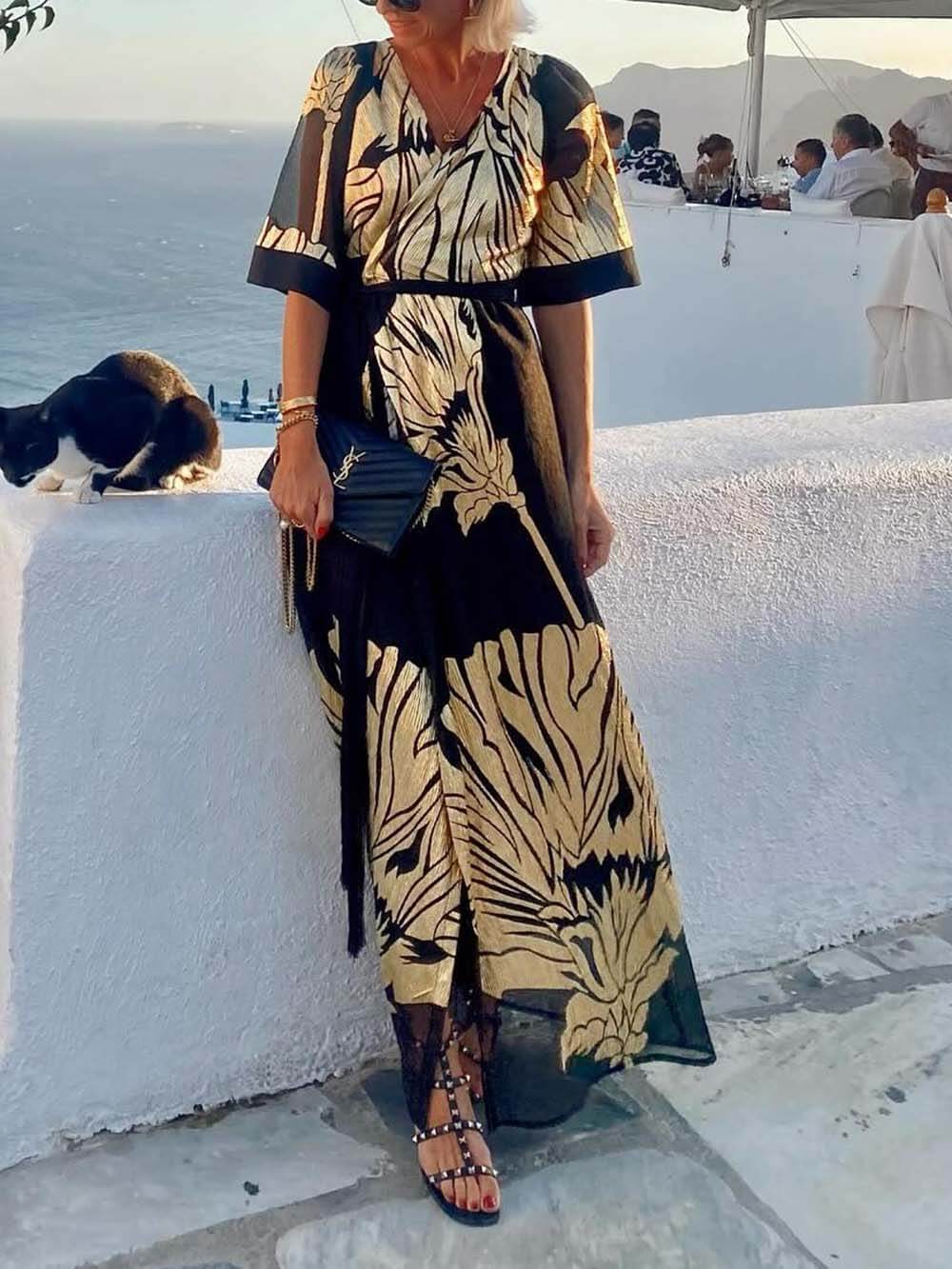 Unique Casual Printed V-Neck Loose Maxi Dress