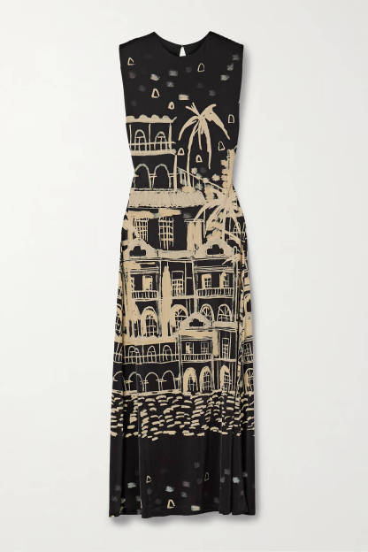 Unique Geometric Print Satin Maxi Dress