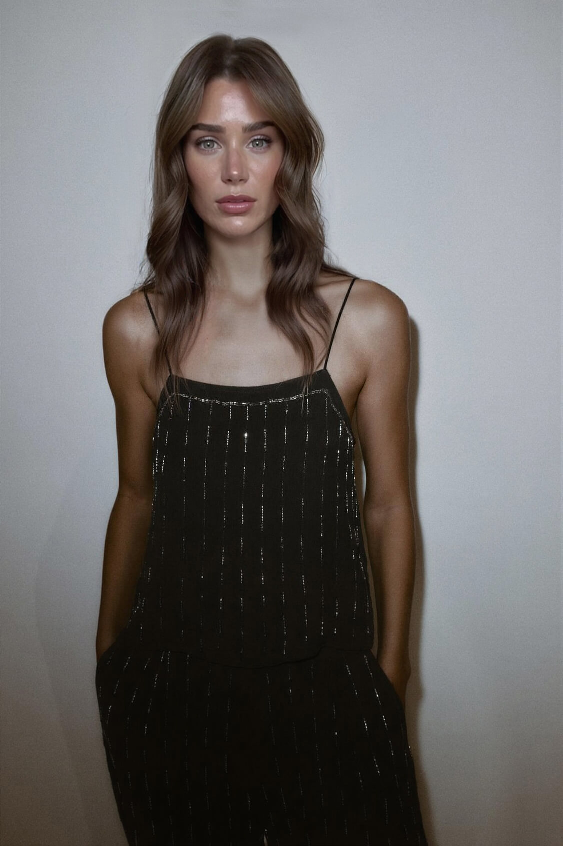 Fashionable Classic Color-Blocked Beaded Drawstring Tapered Leg Pants