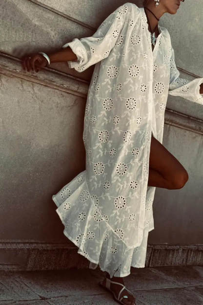 Casual Cutout Lace Crochet Ruffle Maxi Dress