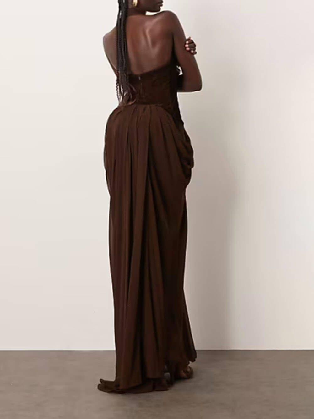 Elegant Deep V Backless Waist-Cinching Gown Maxi Dress
