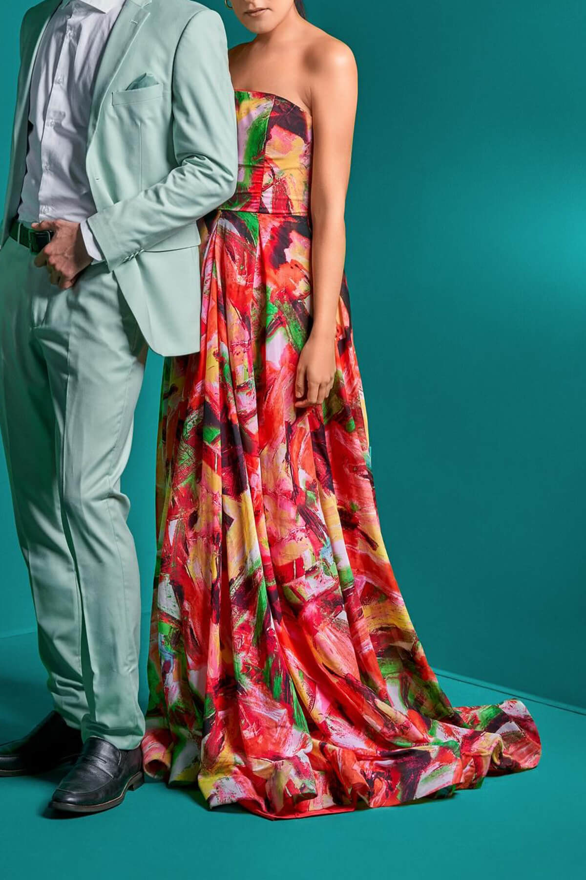 Elegant Strapless Floral Print Off-Shoulder Maxi Dress