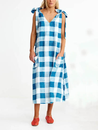 Retro Plaid Print Midi Dress