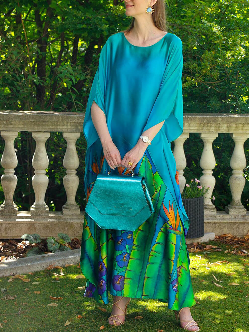 Bohemian Floral Print Satin Maxi Dress