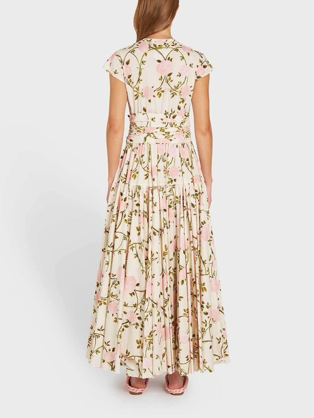 Retro Floral Elegance Ruched Bodycon Maxi Dress