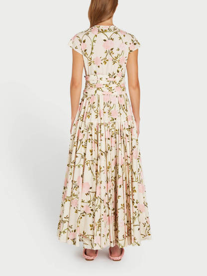Retro Floral Elegance Ruched Bodycon Maxi Dress