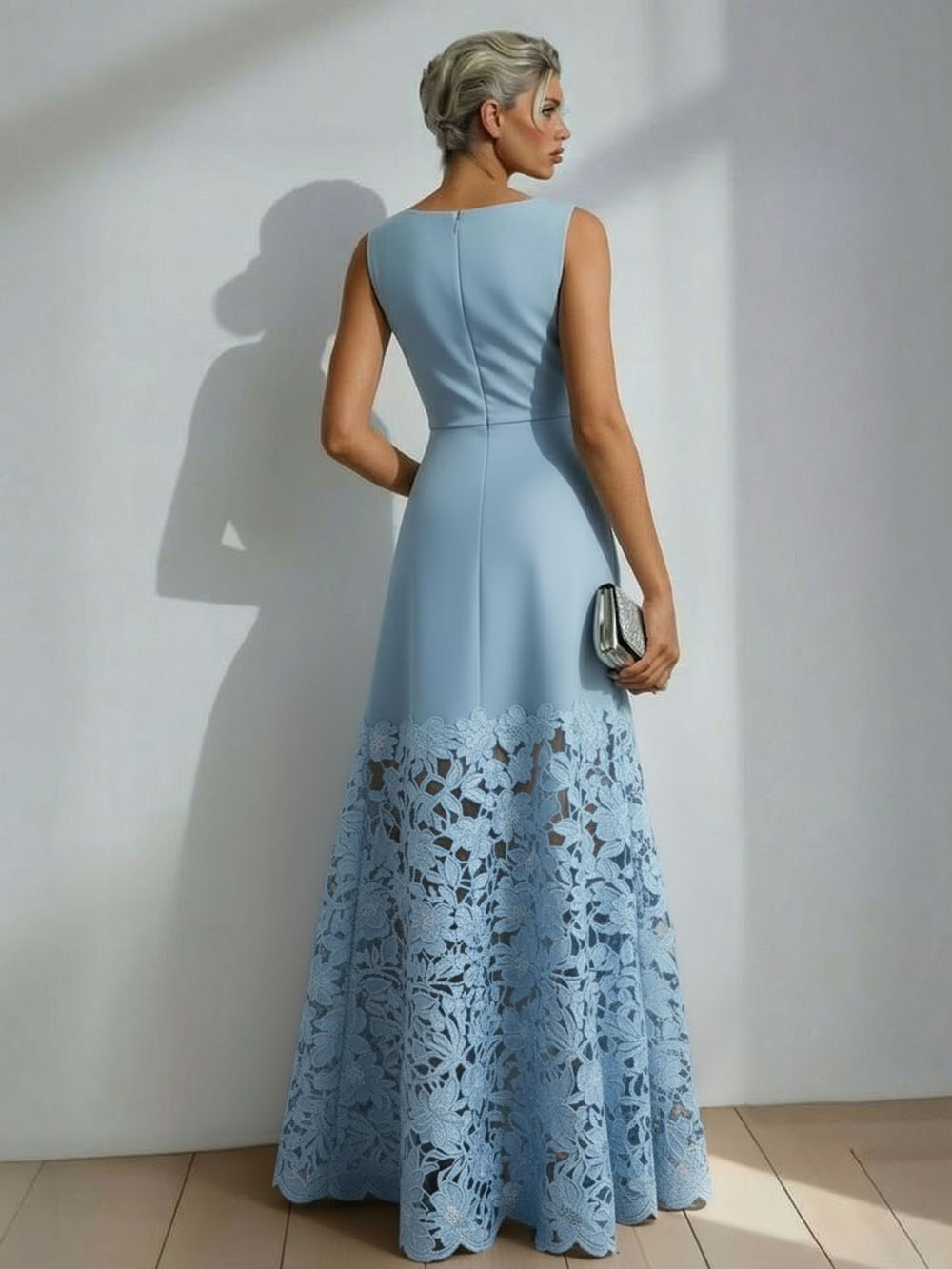 Elegant Lace Boat Neck Sleeveless Maxi Dress