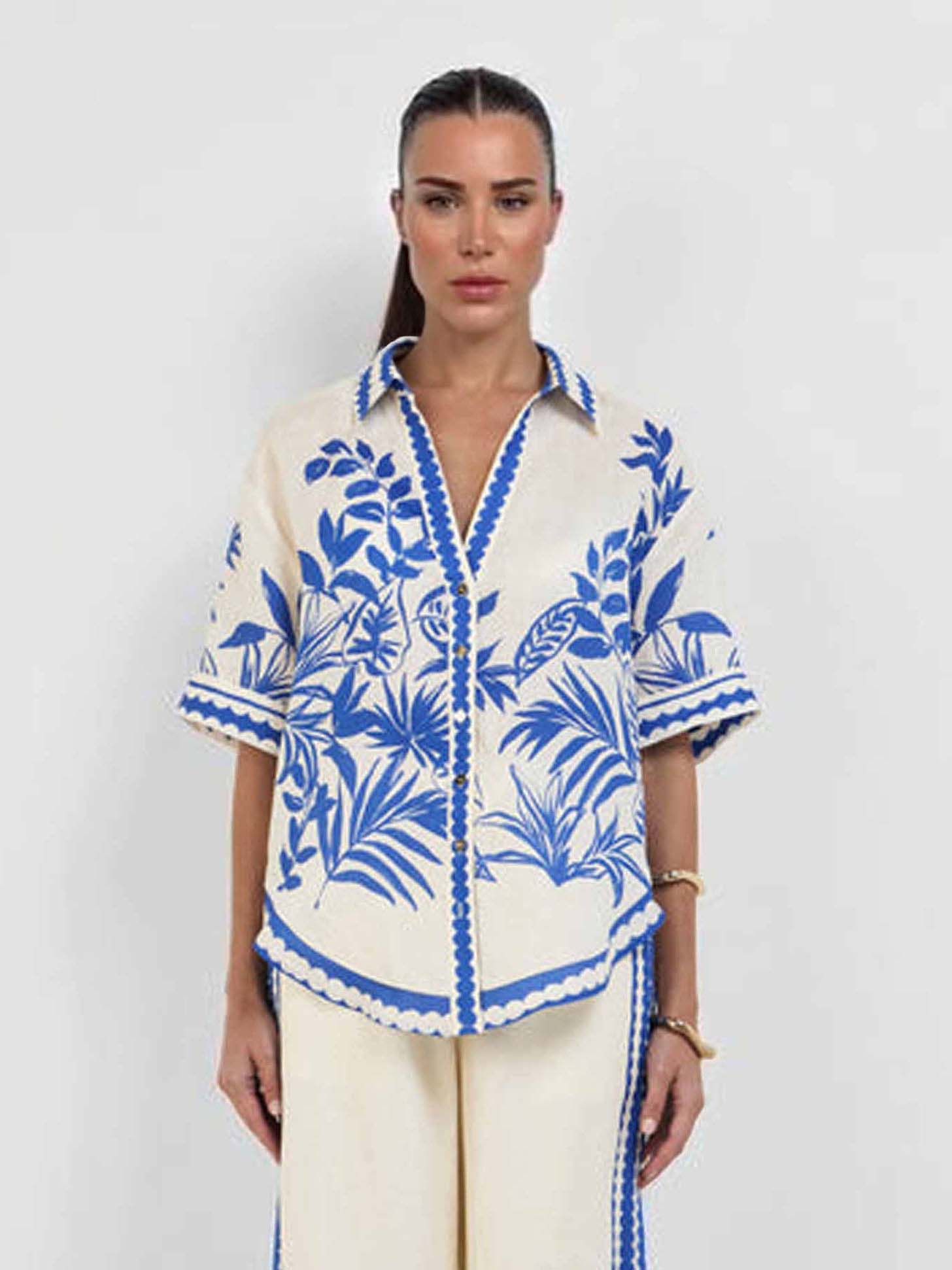 Exquisite Botanical Print Wide-leg Pants