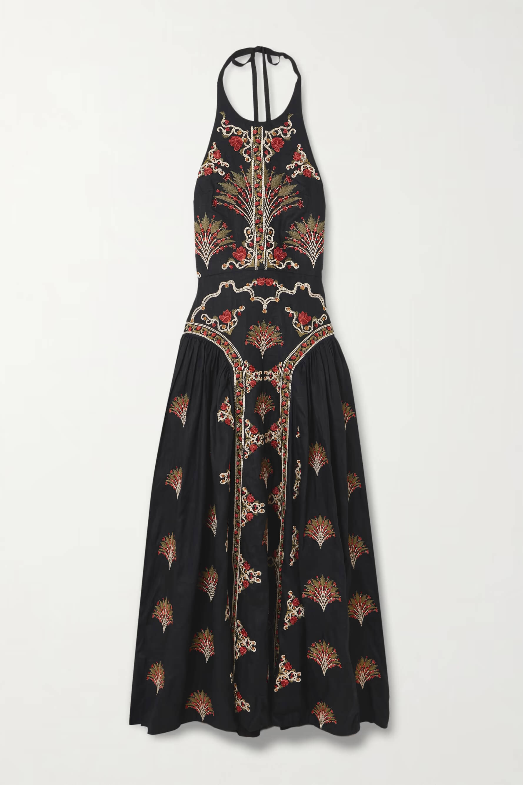 Retro Pleated Print Linen Backless Maxi Dress