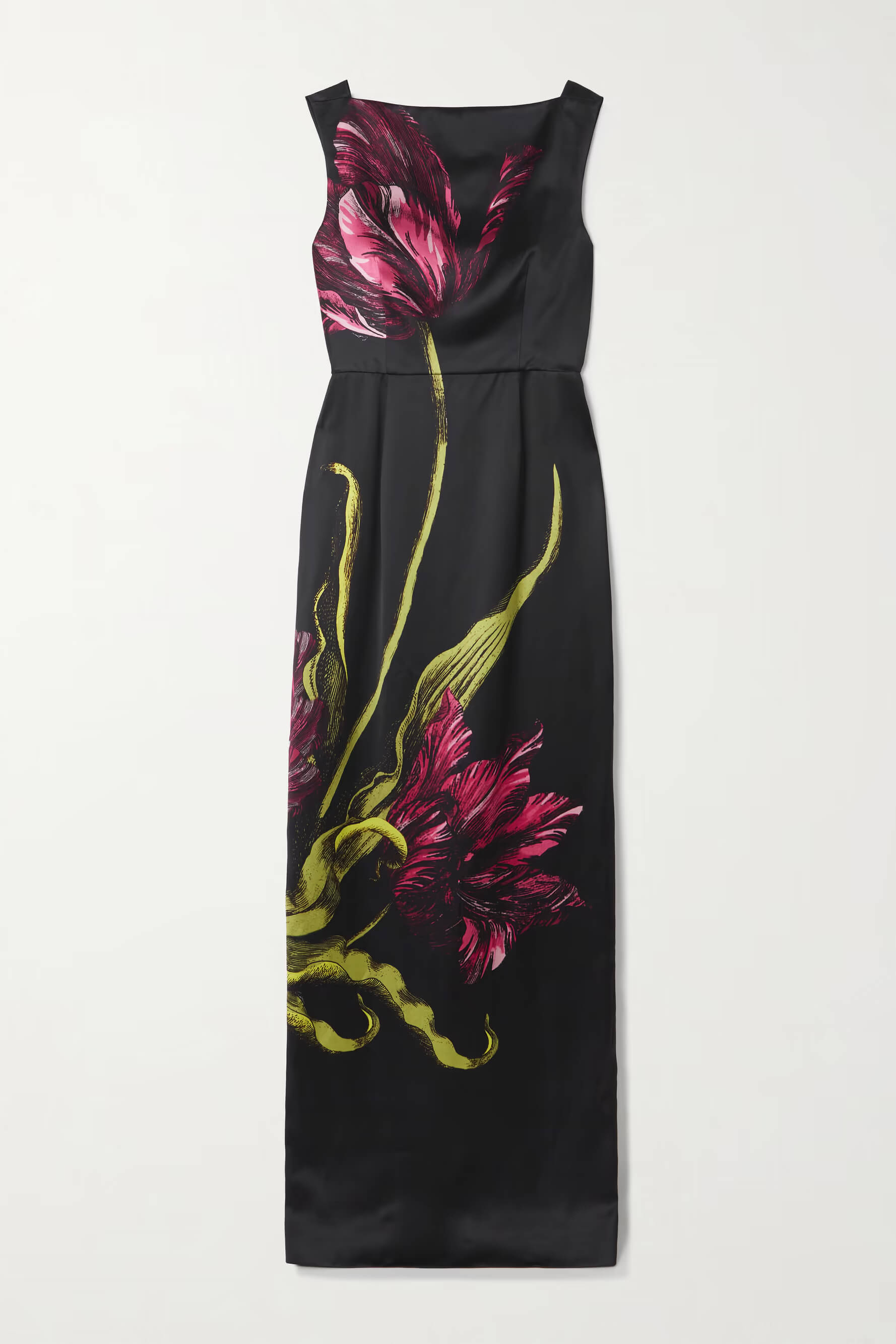 Exquisite Floral Print Satin Pleated Maxi Dress