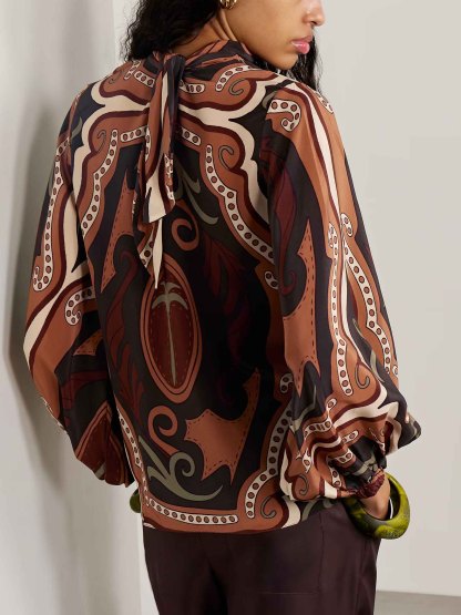 Retro Tung Palm Tree Print Long-sleeved Shirt