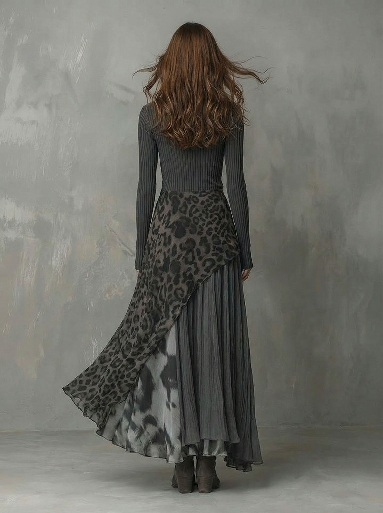 Casual Leopard Print Patchwork Irregular Hem Maxi Dress