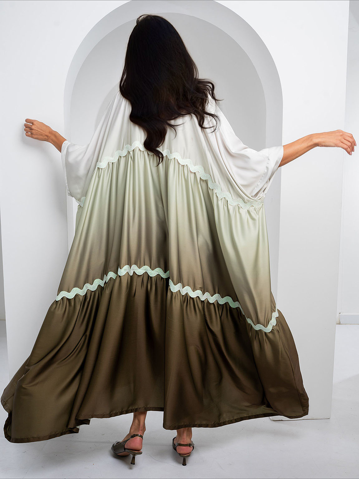 Elegant Satin Gradient Print Maxi Dress