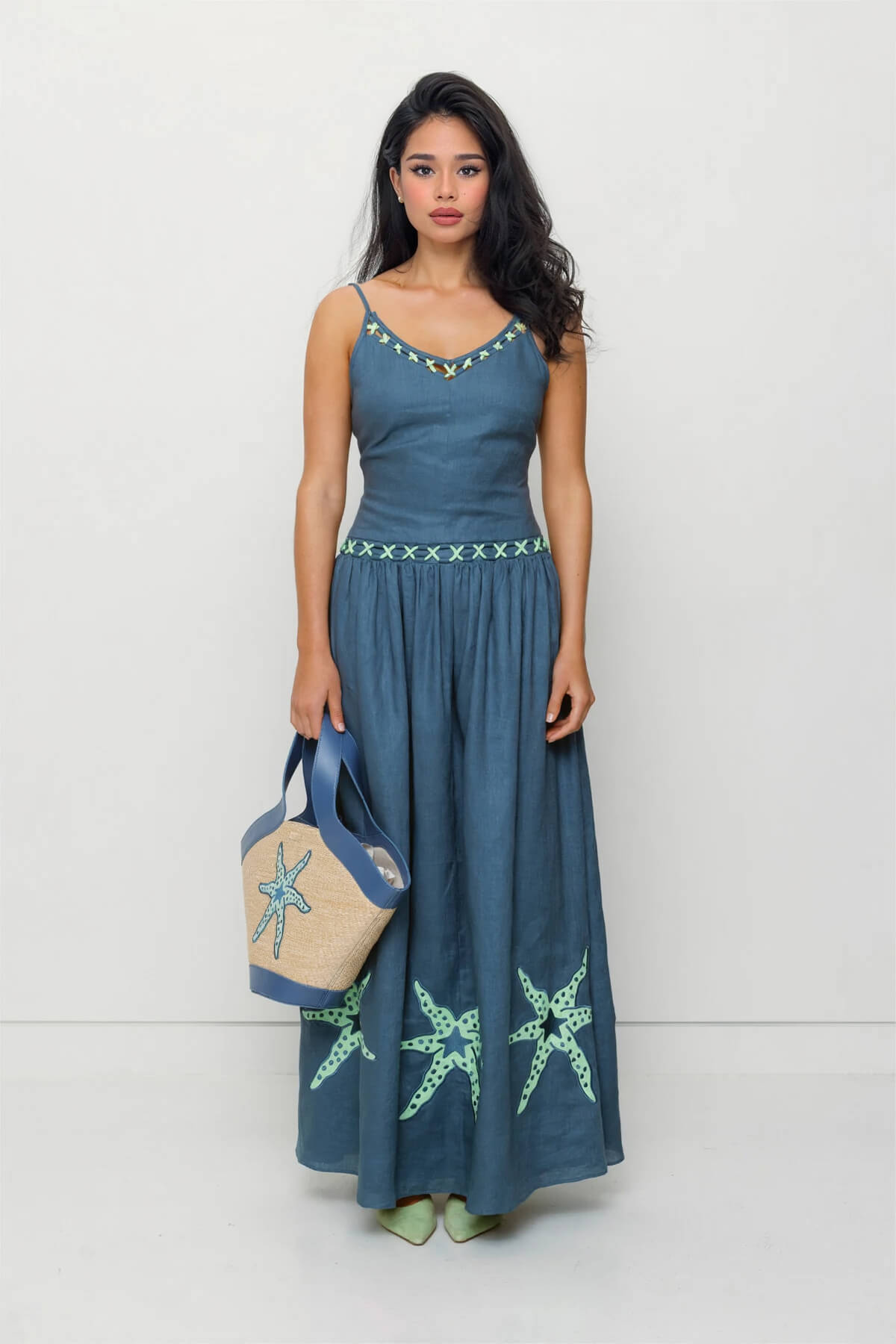 Casual Resort-Style Starfish Print Spaghetti Strap Maxi Dress