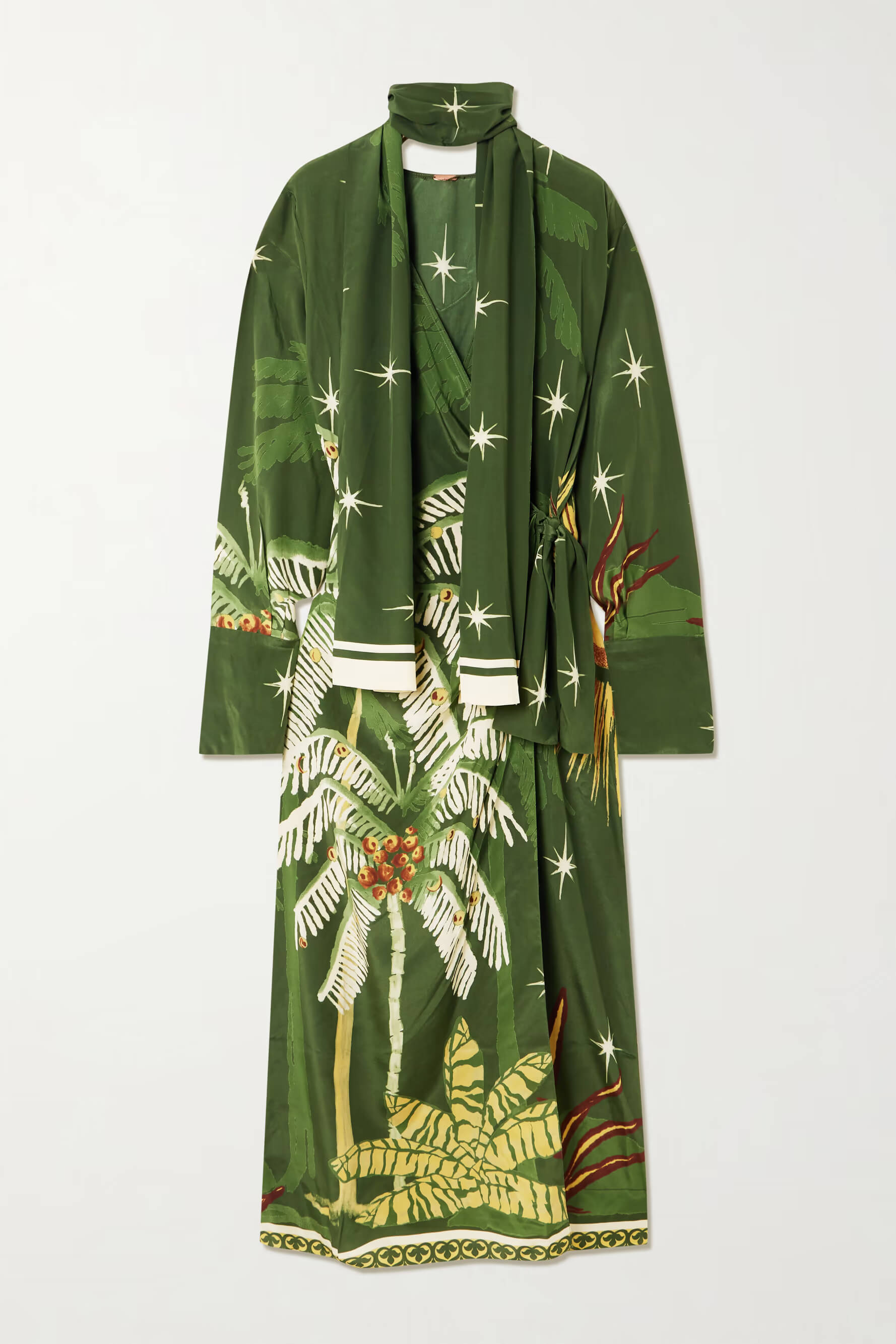 Unique Palm Tree Print Tie-Detail Maxi Dress