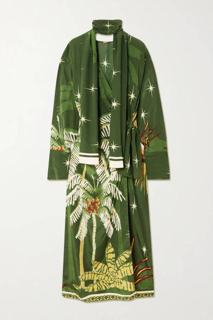 Unique Palm Tree Print Tie-Detail Maxi Dress