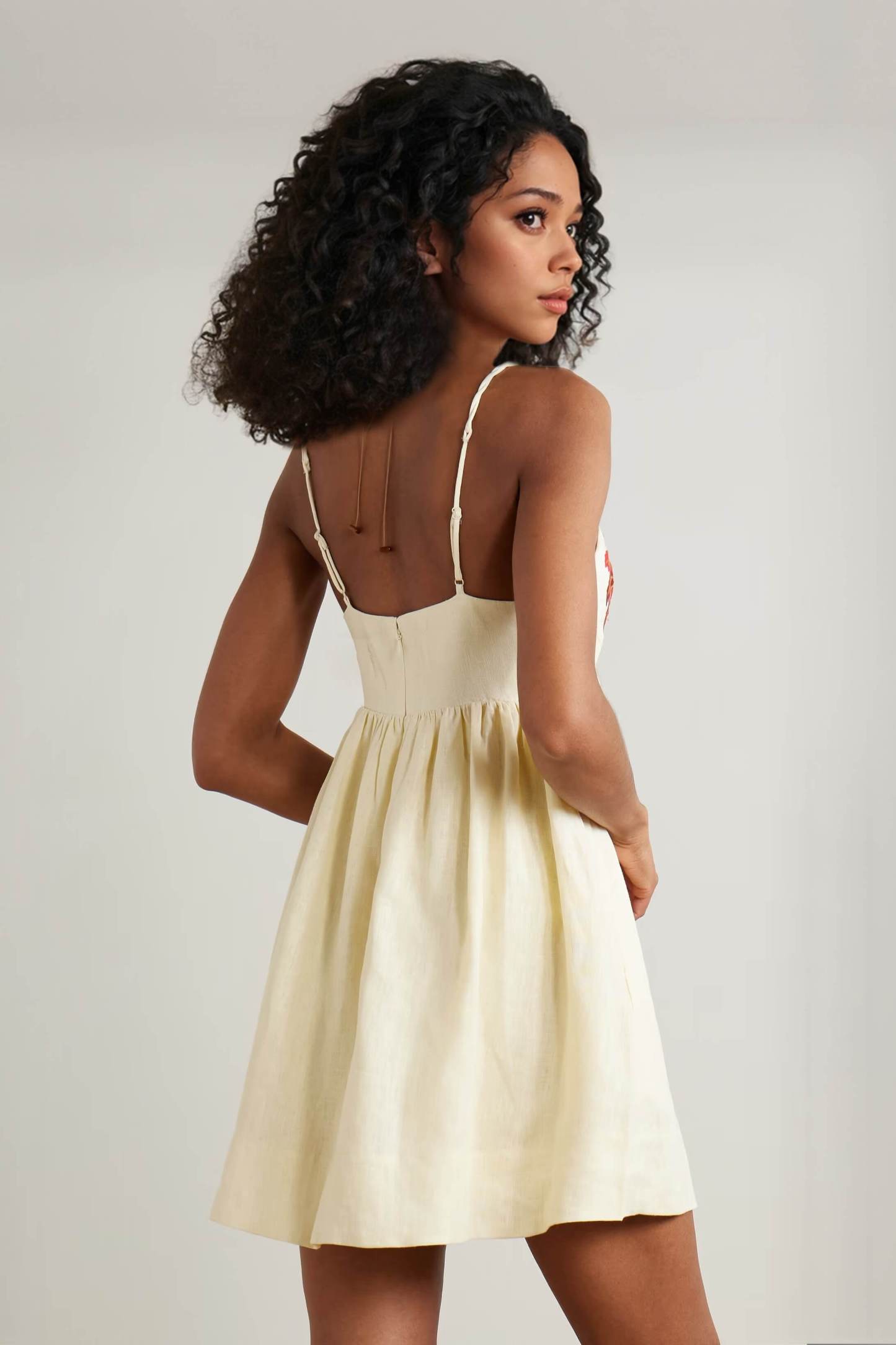 Retro Unique Palm Tree Print Linen Mini Dress