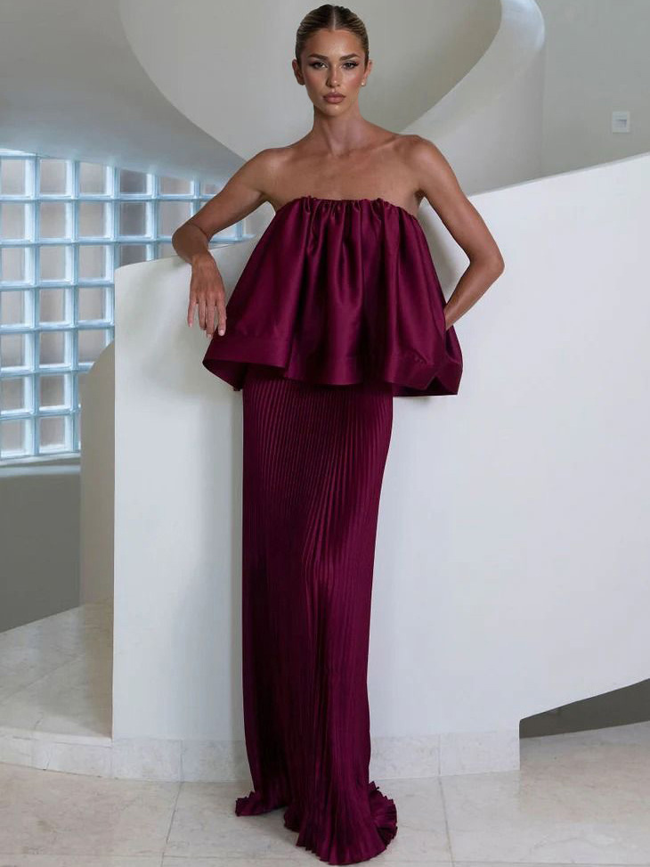 Elegant Pleated Two-piece Skirt Set